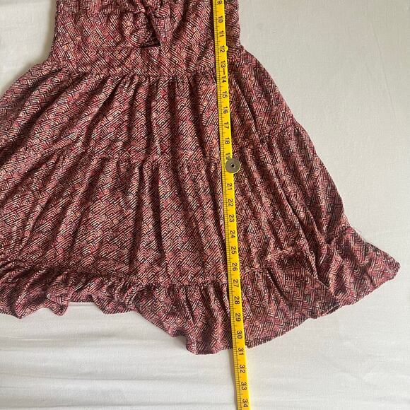 Angie Women's Boho Twist Keyhole 3/4 Sleeve Mini Dress Red Brown Size Large - Picture 8 of 9